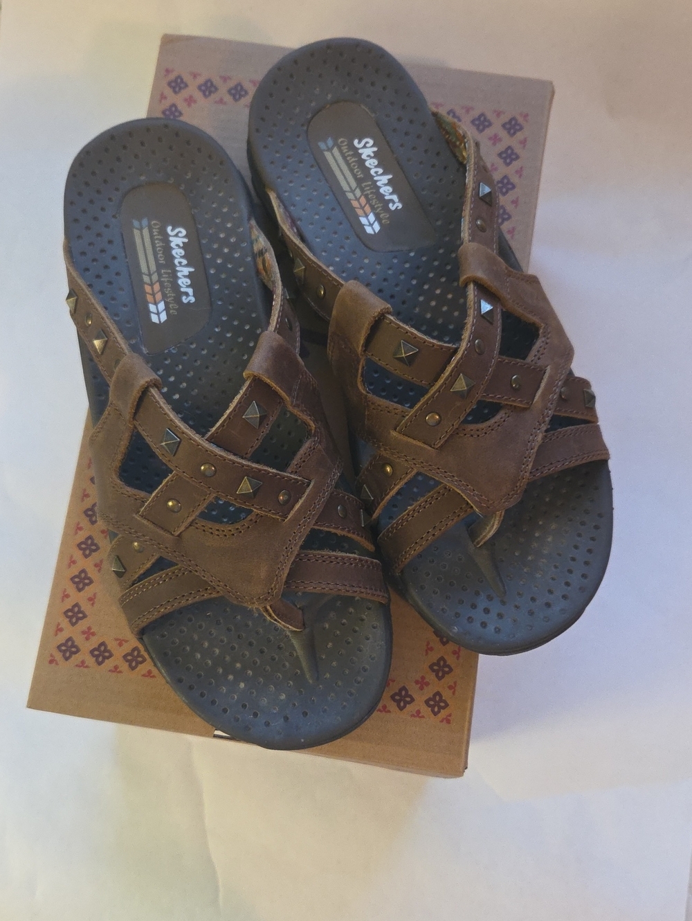Skechers Brown Studded Slide Sandal with Black Footbed Size 7